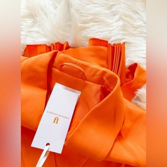 Orange Pleated Blazer Party Brunch Vacation Wedding Guest Dress - Picture 8 of 8